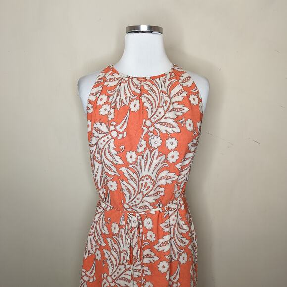 LOFT Floral Dress Tie Waist Lace Hem Sleeveless - Picture 2 of 10